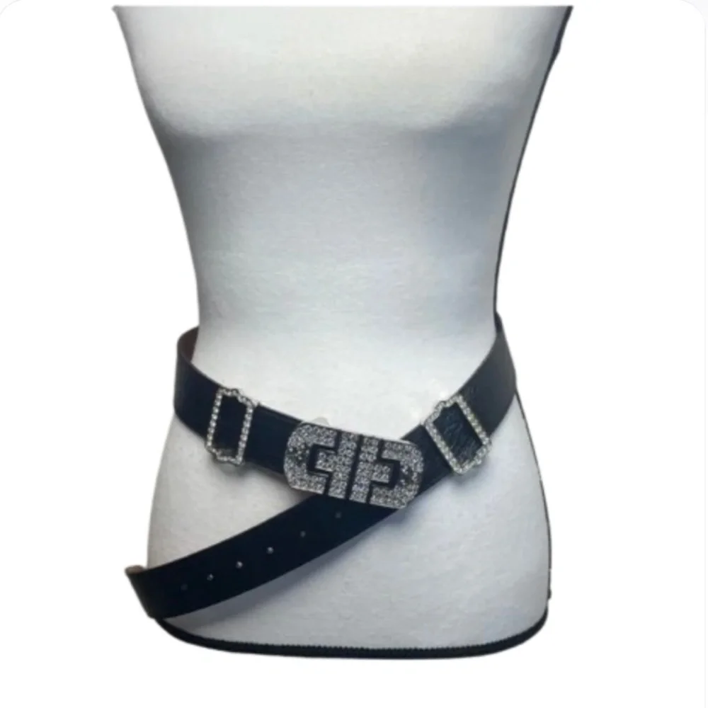 NEW Black Belt with Crystal Embellished Buckle